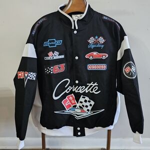 Women's Character Patch Moto Classic Corvette Black White Jacket Size Large
